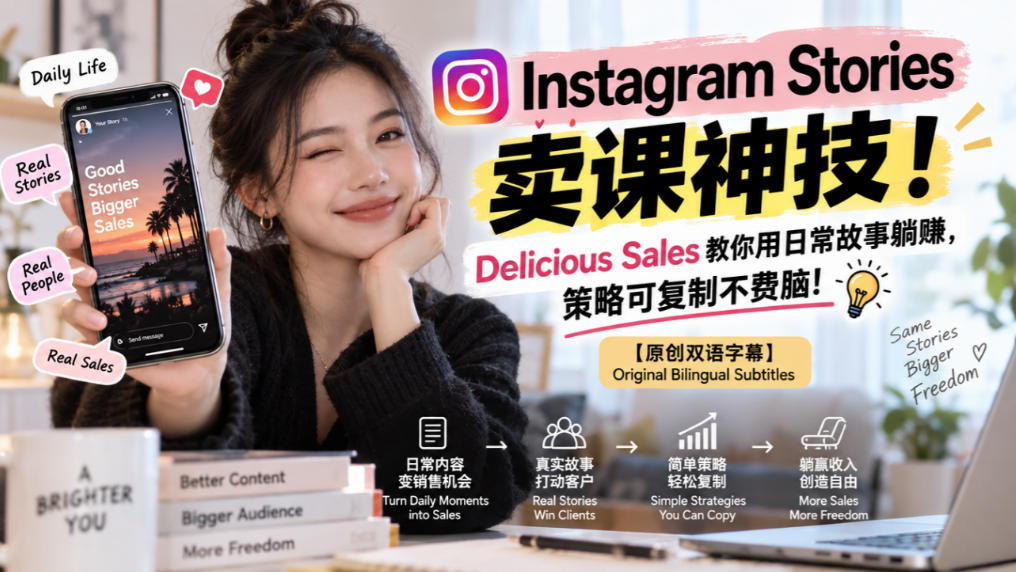 Instagram Stories卖课神技！Delicious Sales教你用日常故事躺賺，策略可复制不费脑！【原创双语字幕】-易创网