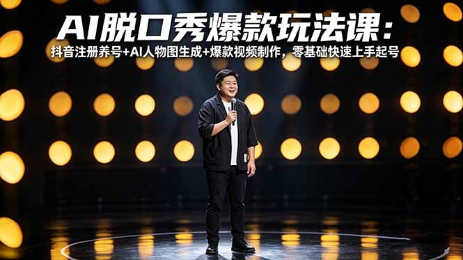 AI脱口秀爆款玩法课：抖音注册养号+AI人物图生成+爆款视频制作，零基础快速上手起号-易创网