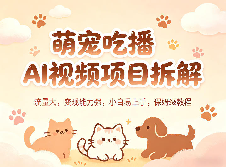 萌宠吃播AI视频项目拆解，流量大，变现能力强，小白易上手，保姆级教程-易创网