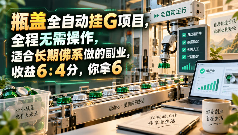 瓶盖全自动挂G项目，全程无需操作，适合长期佛系做的副业，收益6：4分，你拿6【揭秘】-易创网