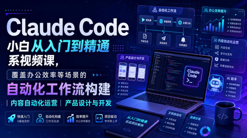 Claude Code小白从入门到精通系视频课，覆盖办公效率等场景的自动化工作流构建|内容自动化运营|产品设计与开发-易创网