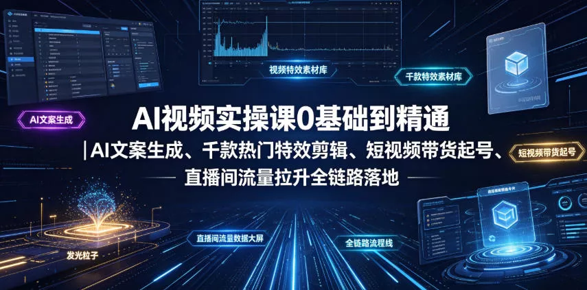 AI视频实操课0基础到精通｜AI文案生成、千款热门特效剪辑、短视频带货起号、直播间流量拉升全链路落地-易创网