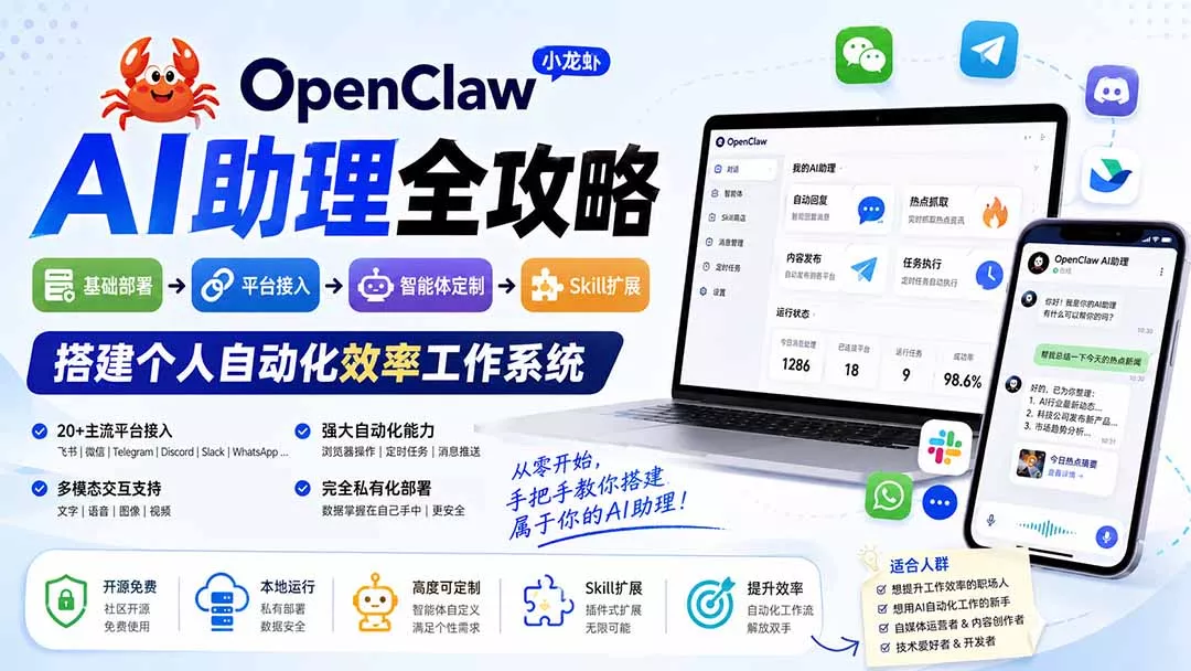 OpenClaw小龙虾 AI助理全攻略：基础部署→平台接入→智能体定制→Skill扩展，搭建个人自动化效率工作系统-易创网
