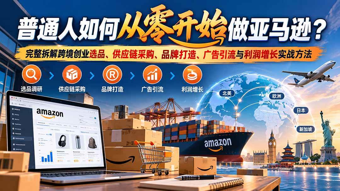 （20953期）普通人如何从零开始做亚马逊？完整拆解跨境创业选品、供应链采购、品牌打造、广告引流与利润增长实战方法-易创网