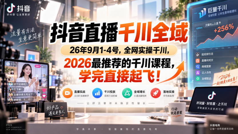 抖音直播千川全域26年9月1-4号，全网实操千川，2026最推荐的千川课程，学完直接起飞！-易创网