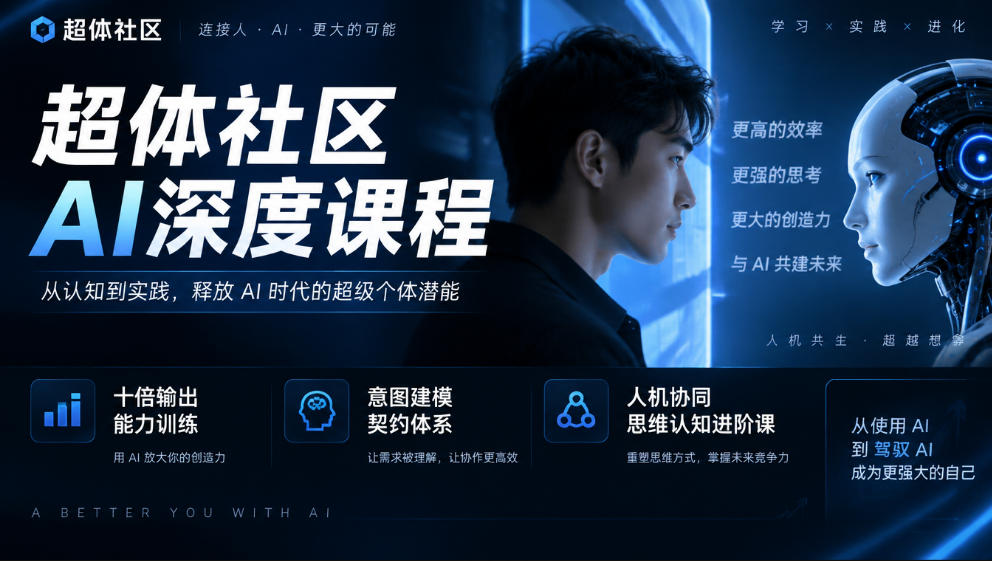 超体社区AI深度课程，十倍输出能力训练，意图建模契约体系，人机协同思维认知进阶课-易创网