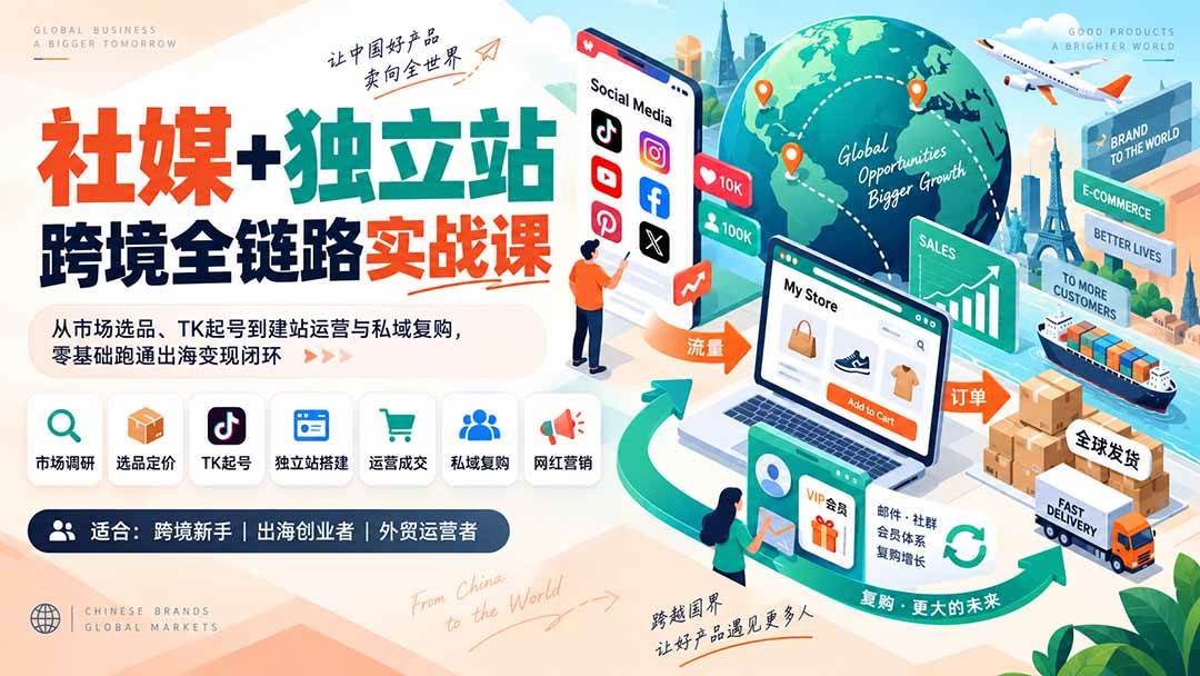 （20361期）社媒+独立站跨境全链路实战课：从市场选品、TK起号到建站运营与私域复购，零基础跑通出海变现闭环-易创网