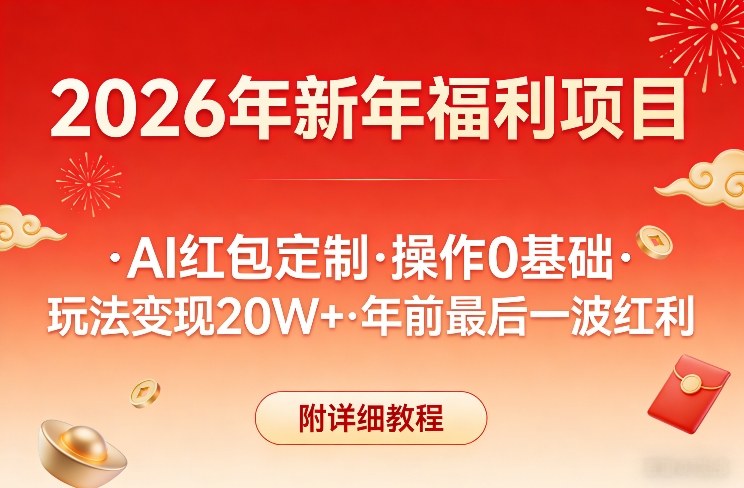 新年福利项目，AI红包定制，操作0基础，玩法变现20W+年前最后一波红利，附详细教程网赚项目-副业赚线-互联网创业-资源整合易创网