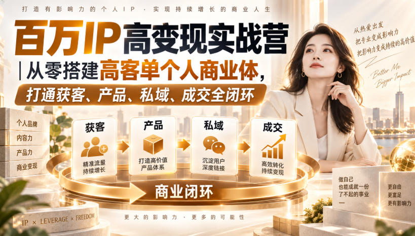 百万IP高变现实战营｜从零搭建高客单个人商业体，打通获客、产品、私域、成交全闭环-易创网