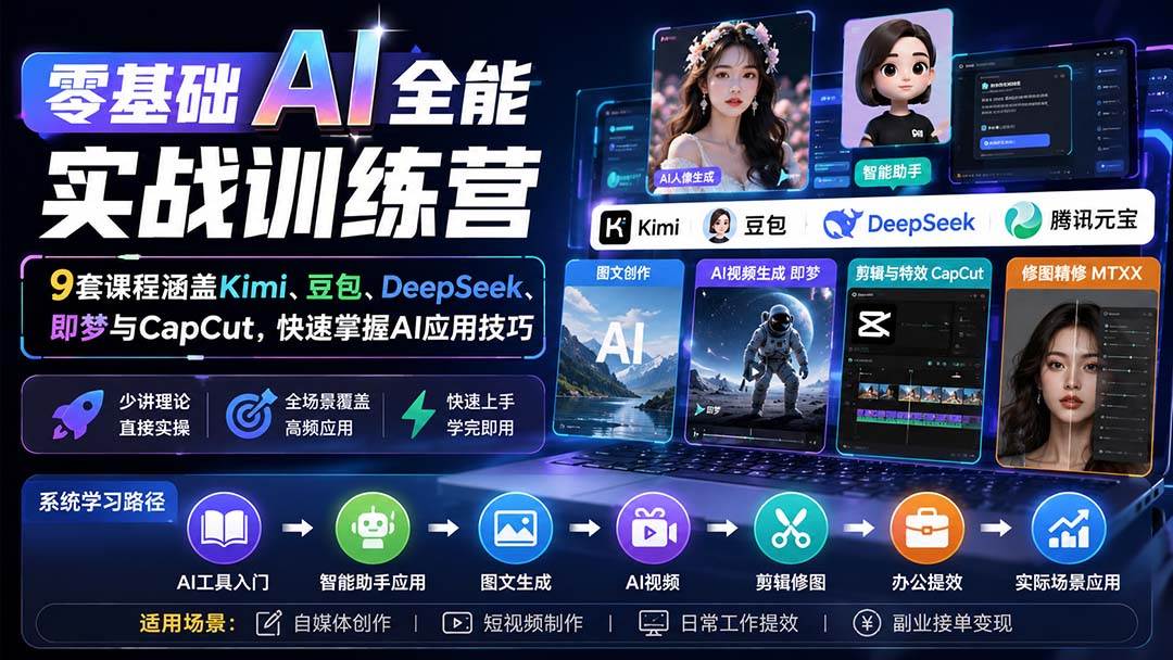 （20134期）零基础AI全能实战训练营：9套课程涵盖Kimi、豆包、DeepSeek、即梦与CapCut，快速掌握AI应用技巧-易创网