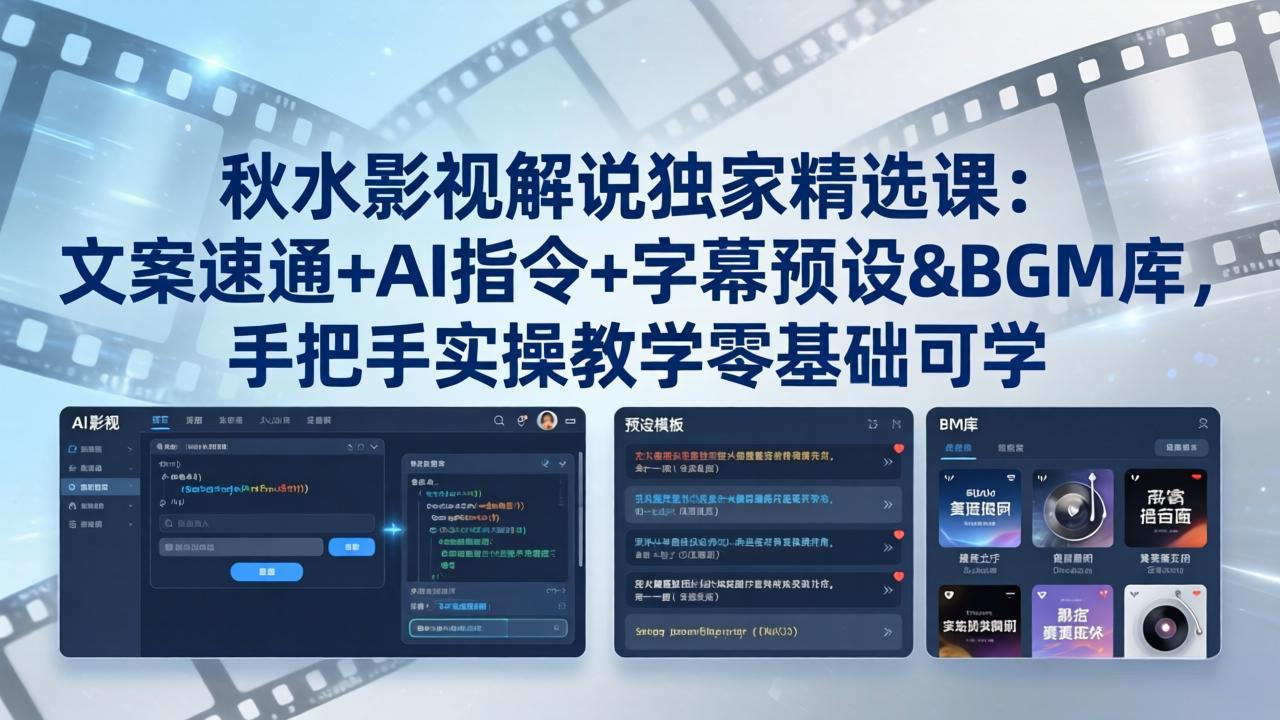 秋水影视解说独家精选课：文案速通+AI指令+字幕预设+BGM库，手把手实操教学零基础可学-易创网