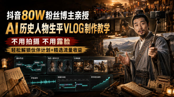抖音80W粉丝博主的AI历史人物生平VLOG教学,不用拍摄不用露脸,AI帮你搞定,轻松解锁伙伴计划+精选收益 抖音80W粉丝博主的AI历史人物生平VLOG教学,不用拍摄不用露脸,AI帮你搞定,轻松解锁伙伴计划+精选收益