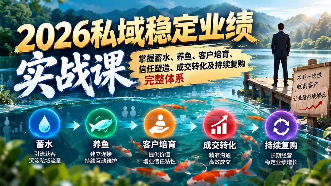 （20710期）2026私域稳定业绩实战课：掌握蓄水、养鱼、客户培育、信任塑造、成交转化及持续复购完整体系-易创网