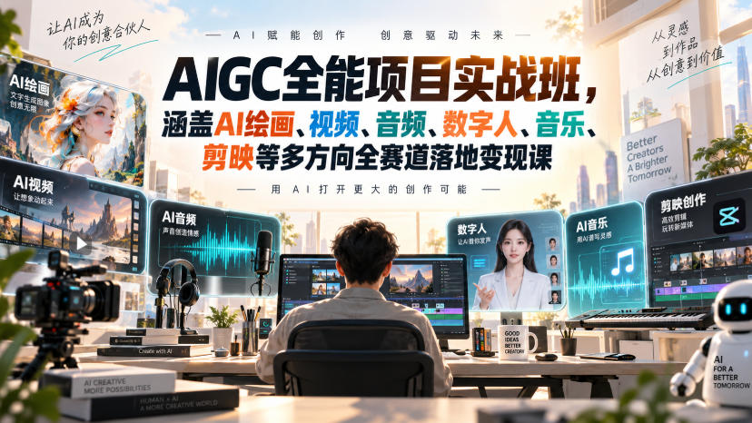 AIGC全能项目实战班，涵盖AI绘画、视频、音频、数字人、音乐、剪映等多方向全赛道落地变现课-易创网