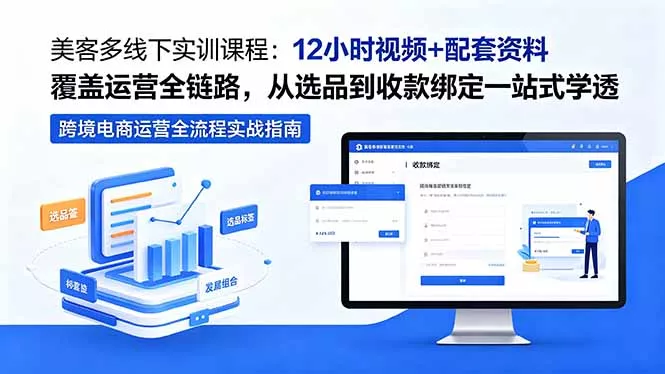 美客多线下实训课程：12小时视频+配套资料覆盖运营全链路，从选品到收款绑定一站式学透-易创网