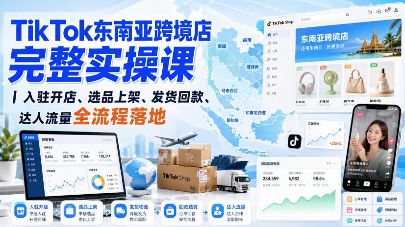 TikTok东南亚跨境店完整实操课｜入驻开店、选品上架、发货回款、达人流量全流程落地-易创网