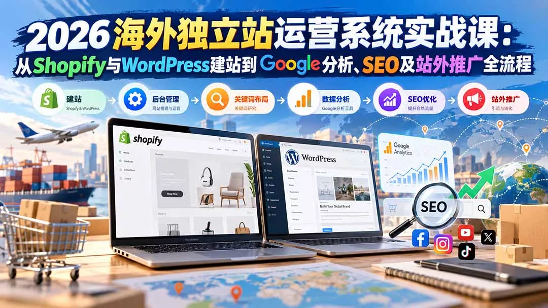 2026海外独立站运营系统实战课：从Shopify与WordPress建站到Google分析、SEO及站外推广全流程-易创网