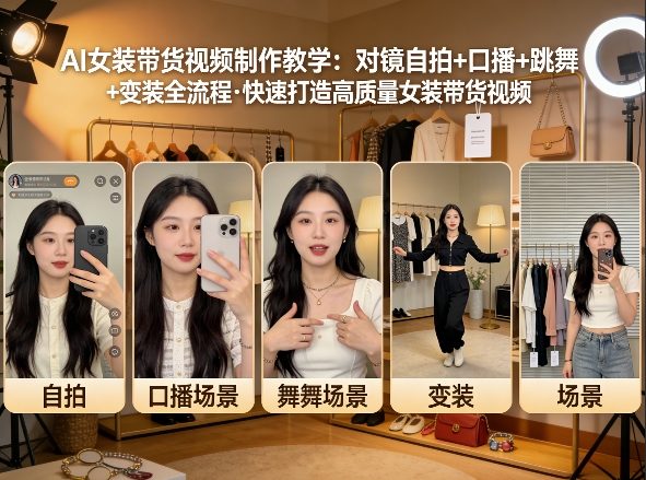 AI女装带货视频制作教学，对镜自拍、口播、跳舞、变装全流程，快速打造高质量女装带货视频-易创网