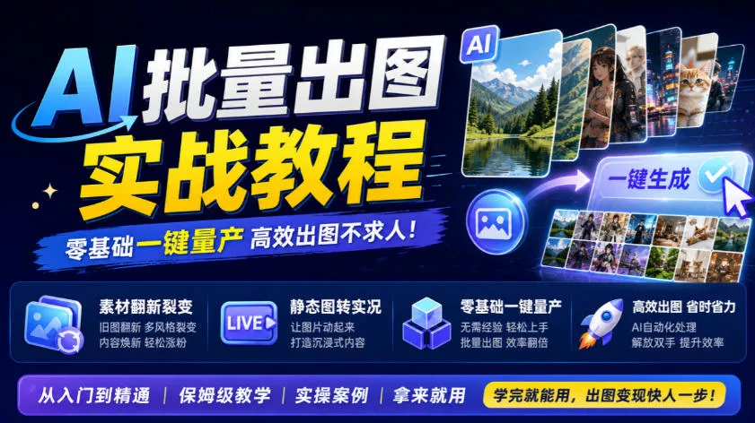 AI批量出图实战教程，素材翻新裂变，静态图转实况，零基础一键量产-易创网