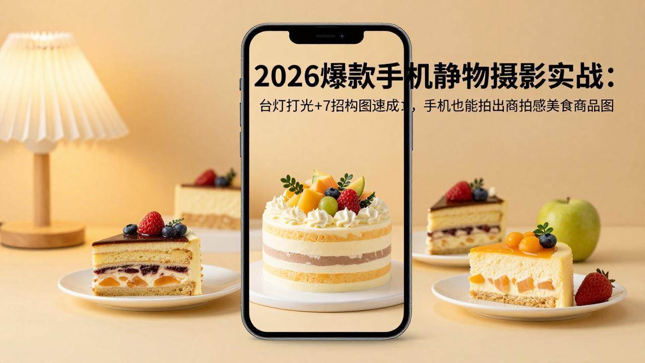 （17960期）2026爆款手机静物摄影实战：台灯打光+7招构图速成，手机也能拍出商拍感美食商品图-易创网