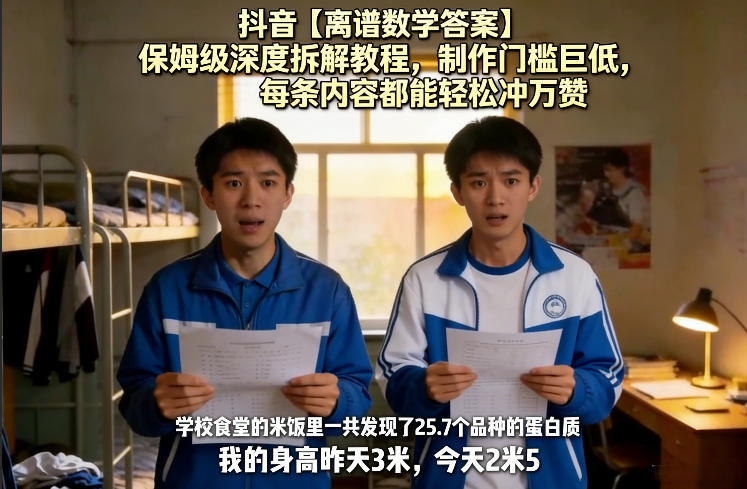 抖音【离谱数学答案】保姆级深度拆解教程，制作门槛巨低，每条内容都能轻松冲万赞，附详细步骤-易创网
