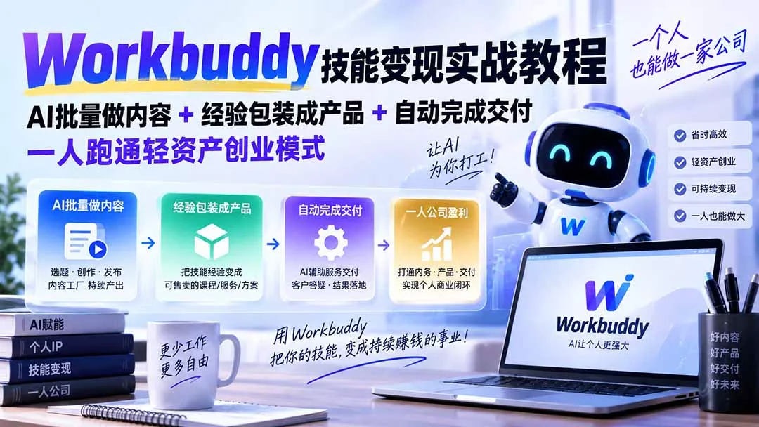 Workbuddy技能变现实战教程：AI批量做内容+经验包装成产品+自动完成交付，一人跑通轻资产创业模式-易创网