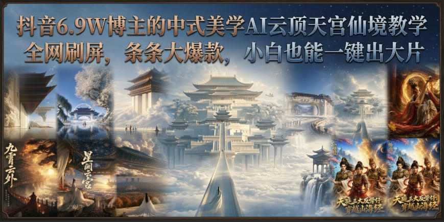 抖音6.9W博主的中式美学AI云顶天宫仙境教学，全网刷屏，条条大爆款，小白也能一键出大片-易创网