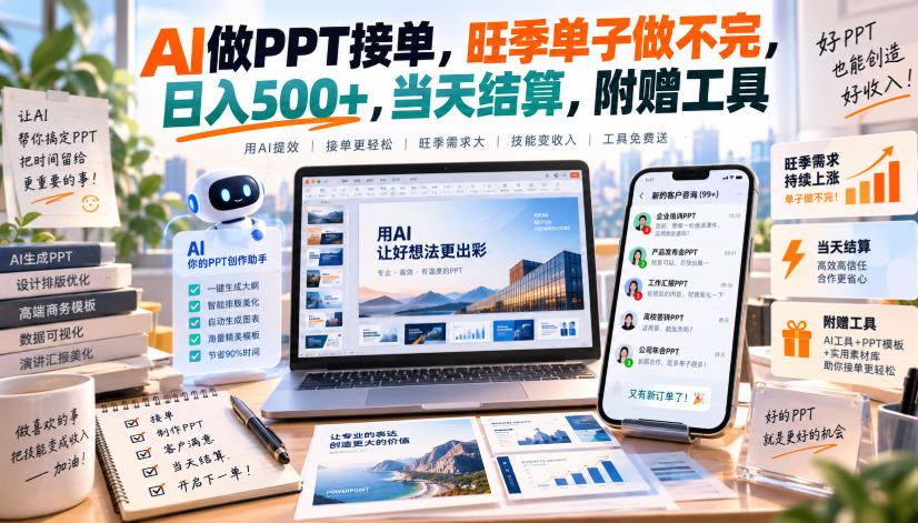AI做PPT接单，旺季单子做不完，日入500+，当天结算，附赠工具【揭秘】-易创网