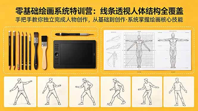 （18615期）零基础绘画系统特训营：线条透视人体结构全覆盖，手把手教你独立完成人物创作-易创网