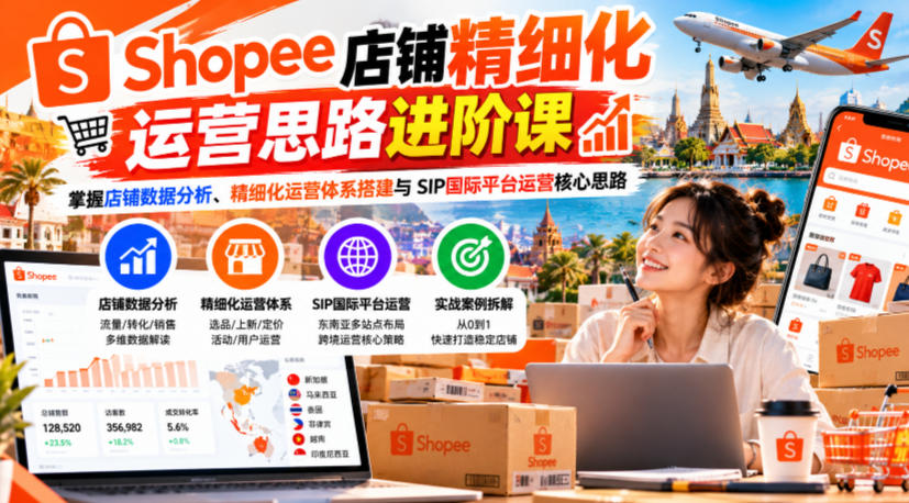 Shopee店铺精细化运营思路进阶课，掌握店铺数据分析、精细化运营体系搭建与SIP国际平台运营核心思路-易创网