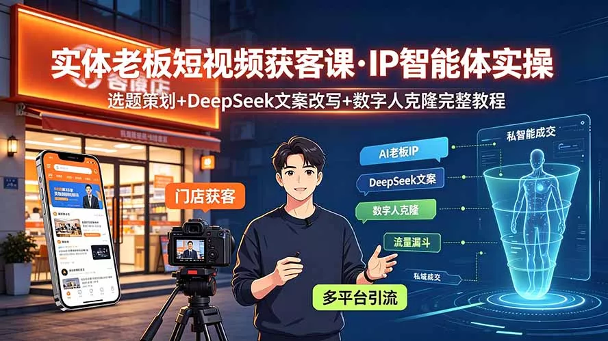 实体老板短视频获客课·IP智能体实操｜选题策划+DeepSeek文案改写+数字人克隆完整教程-易创网