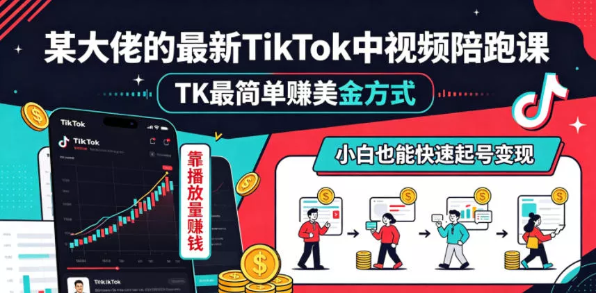 某大佬的最新TikTok中视频陪跑课，TK最简单賺美金方式，靠播放量賺钱，小白也能快速起号变现-易创网