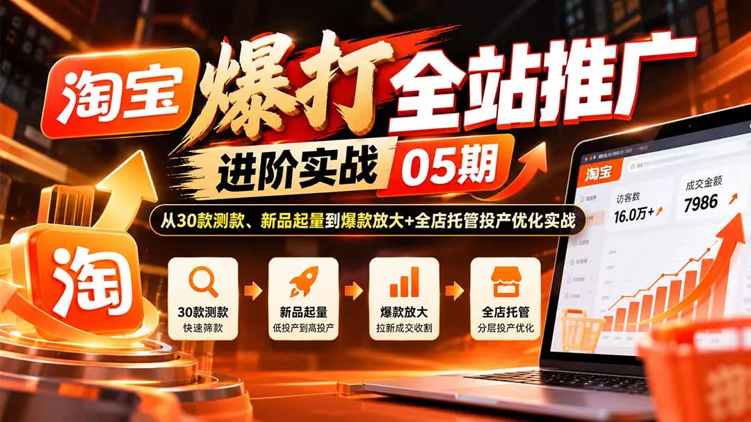 淘宝爆打全站推广进阶实战05期:从30款测款、新品起量到爆款放大+全店托管投产优化实战 淘宝爆打全站推广进阶实战05期:从30款测款、新品起量到爆款放大+全店托管投产优化实战