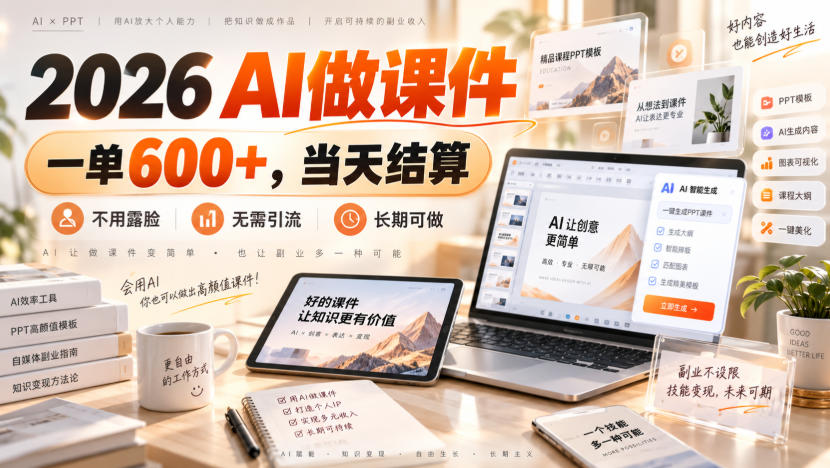 2026 AI做课件，一单600+，当天结算，不用露脸，无需引流，长期可做【揭秘】-易创网