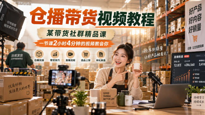 仓播带货视频教程，某带货社群精品课，一节课2小时4分钟的视频教会你-易创网