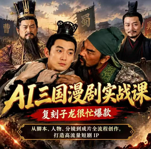 抖音14W粉博主同款AI三国漫剧实战课，复刻子龙很忙爆款，从脚本、人物、分镜到成片全流程创作，打造高流量短剧IP-易创网