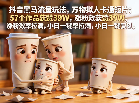 抖音黑马流量玩法，万物拟人卡通短片，57个作品获赞39W，涨粉效率拉满，小白一键复刻，保姆级拆解-易创网