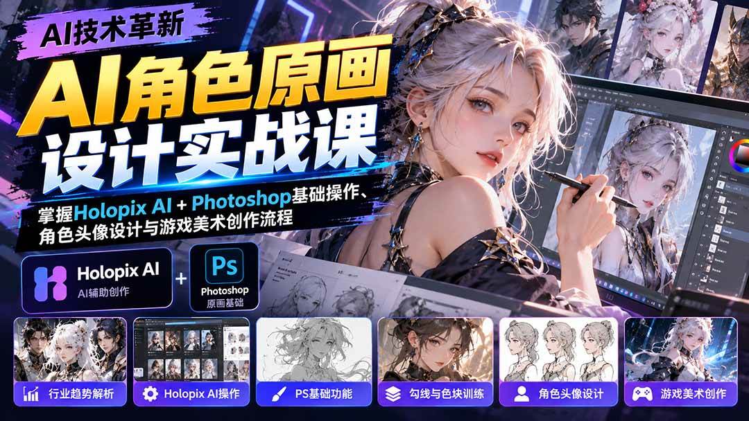 （20837期）AI角色原画设计实战课：掌握Holopix AI+Photoshop基础操作、角色头像设计与游戏美术创作流程-易创网