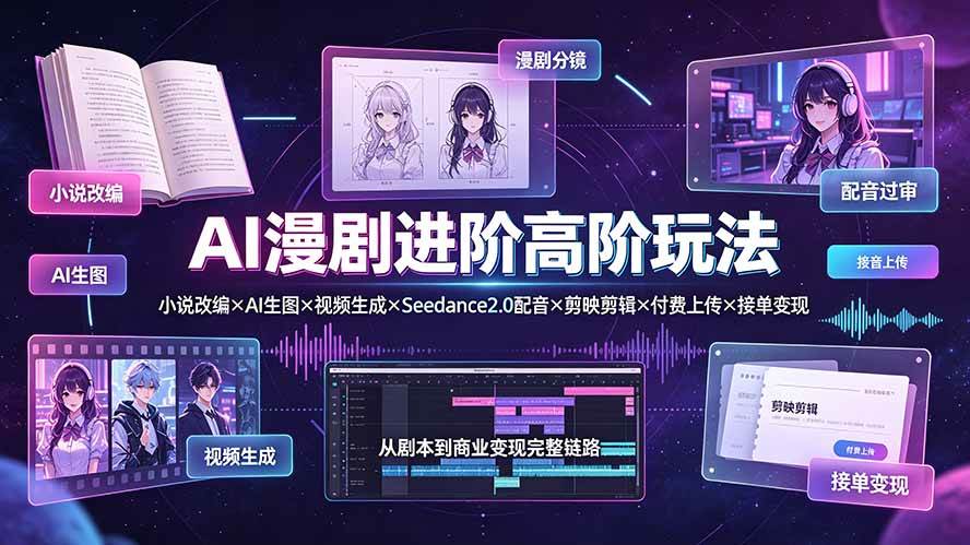 （19430期）AI漫剧进阶高阶玩法：小说改编×AI生图×视频生成×Seedance2.0配音×剪映剪辑×付费上传×接单变现-易创网