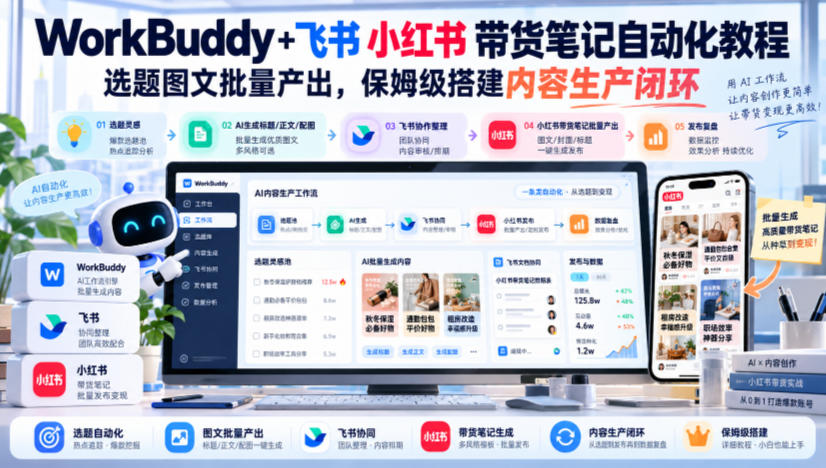 WorkBuddy+飞书小红书带货笔记自动化教程，选题图文批量产出，保姆级搭建内容生产闭环【文档】-易创网