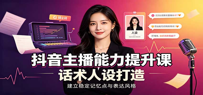 抖音主播能力提升课：账号底层逻辑，直播间搭建调试，话术人设打造全套教学-易创网