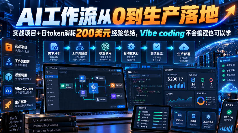 AI工作流从0到生产落地，实战项目+日token消耗200美刀经验总结，Vibe coding不会编程也可以学-易创网