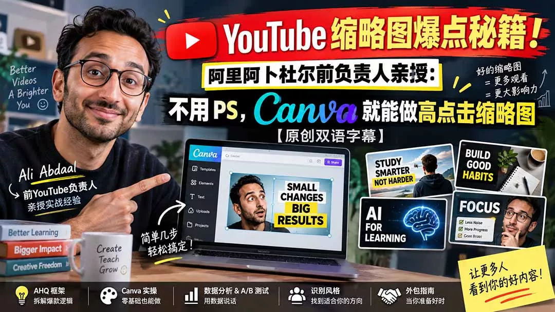 YouTube 缩略图爆点秘籍！阿里阿卜杜尔前负责人亲授：不用 PS，Canva 就能做高点击缩略图【原创双语字幕】-易创网