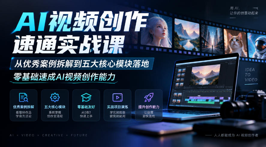 AI视频创作速通实战课｜从优秀案例拆解到五大核心模块落地，零基础速成AI视频创作能力-易创网