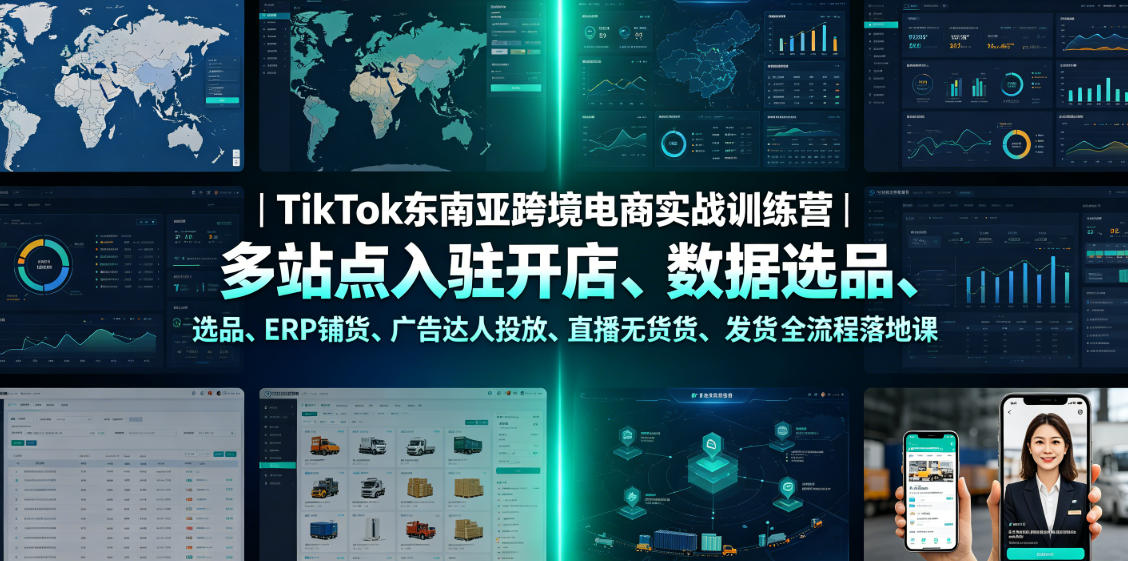 TikTok东南亚跨境电商实战训练营｜多站点入驻开店、数据选品、ERP铺货、广告达人投放、直播无货源发货全流程落地课-易创网