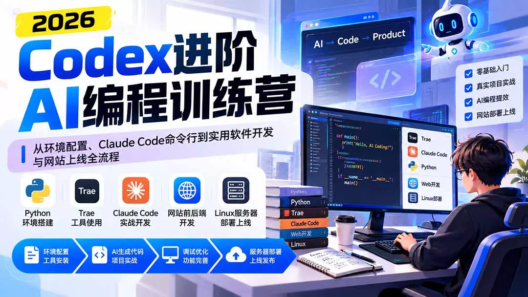 Codex进阶AI编程训练营:从环境配置、Claude Code命令行到实用软件开发与网站上线全流程 Codex进阶AI编程训练营:从环境配置、Claude Code命令行到实用软件开发与网站上线全流程