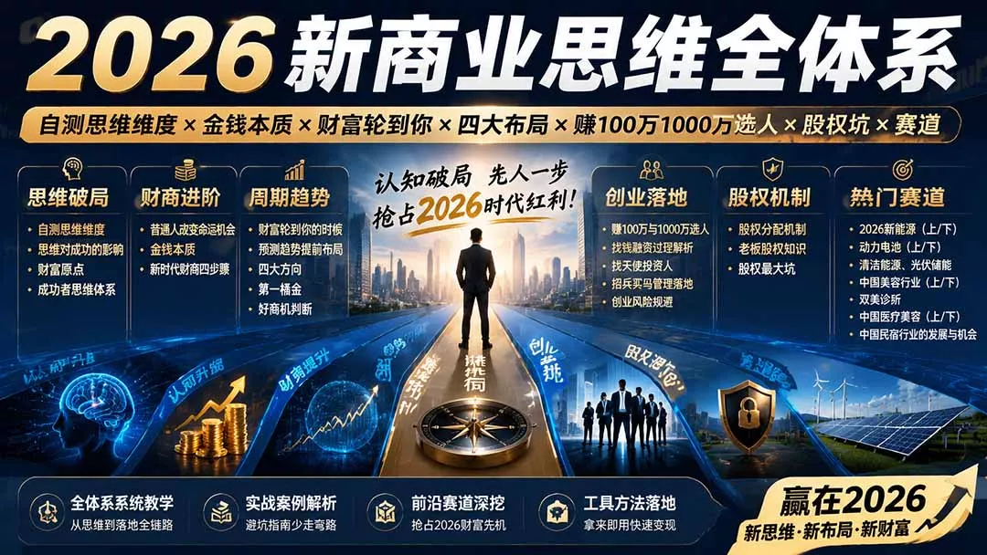 2026新商业思维全体系：自测思维维度×金钱本质×财富轮到你×四大布局×赚100万1000万选人×股权坑×赛道-易创网