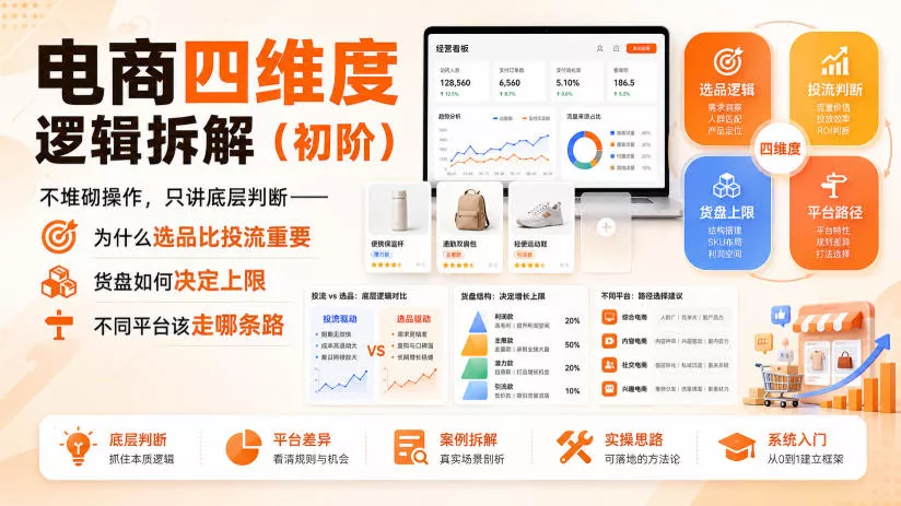 电商四维度逻辑拆解(初阶)不堆砌操作，只讲底层判断——为什么选品比投流重要、货盘如何决定上限、不同平台该走哪条路-易创网