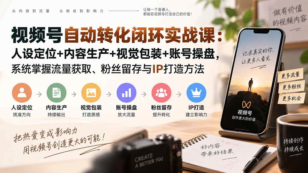 （20327期）视频号自动转化闭环实战课：人设定位+内容生产+视觉包装+账号操盘，系统掌握流量获取、粉丝留存与IP打造方法-易创网