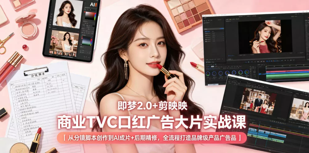即梦2.0+剪映商业TVC口红广告大片实战课｜从分镜脚本创作到AI成片+后期精修，全流程打造品牌级产品广告-易创网